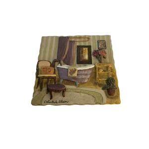 Vintage 3D Bathroom Ceramic Tile C Winterle Olson Wall Hanging Plaque 5.5"x5.5"